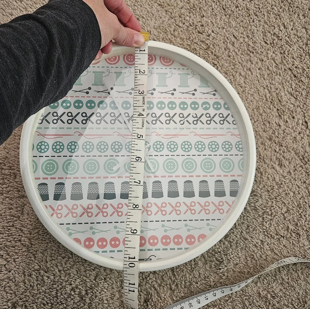 Sewing Theme 10.5" x 10.5" White Blue Pink Battery Round Wall Clock WORKS - Picture 3 of 6